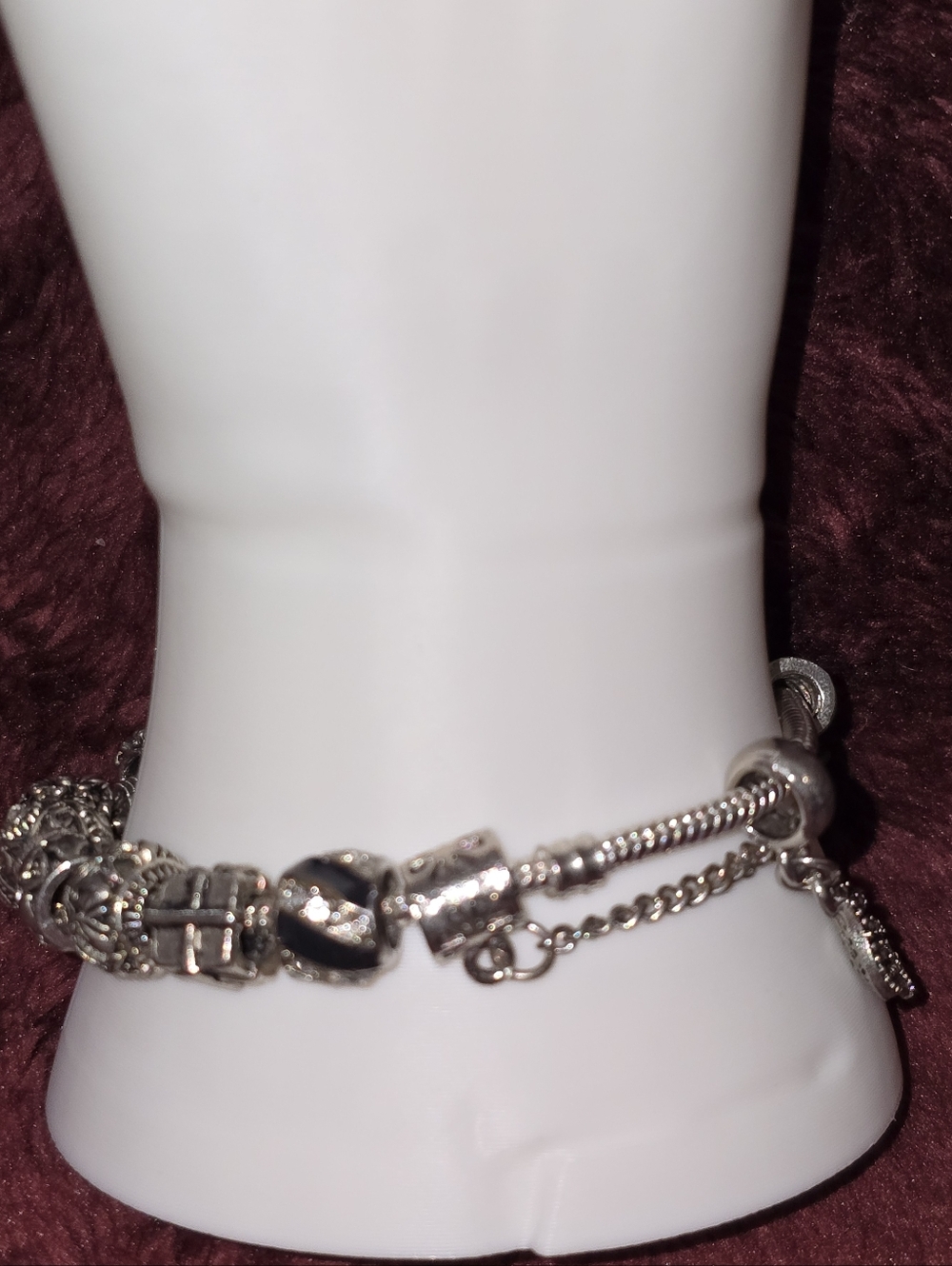 Silver and Black Charm Bracelet with Pavé Accents 8" EUC - Picture 5 of 11